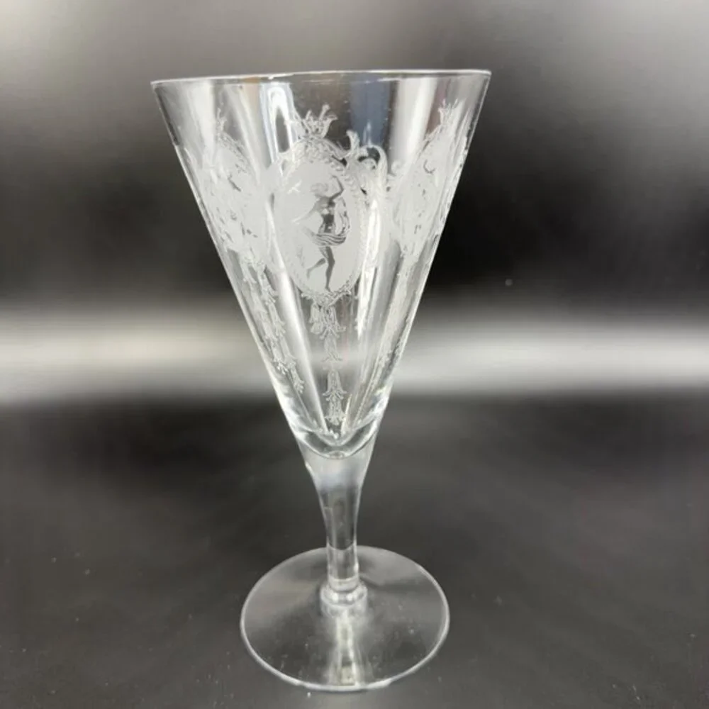 Tiffin Franciscan Classic Shawl Dancer Cameo Etched Nude Dancer Cups Set 2 Clear